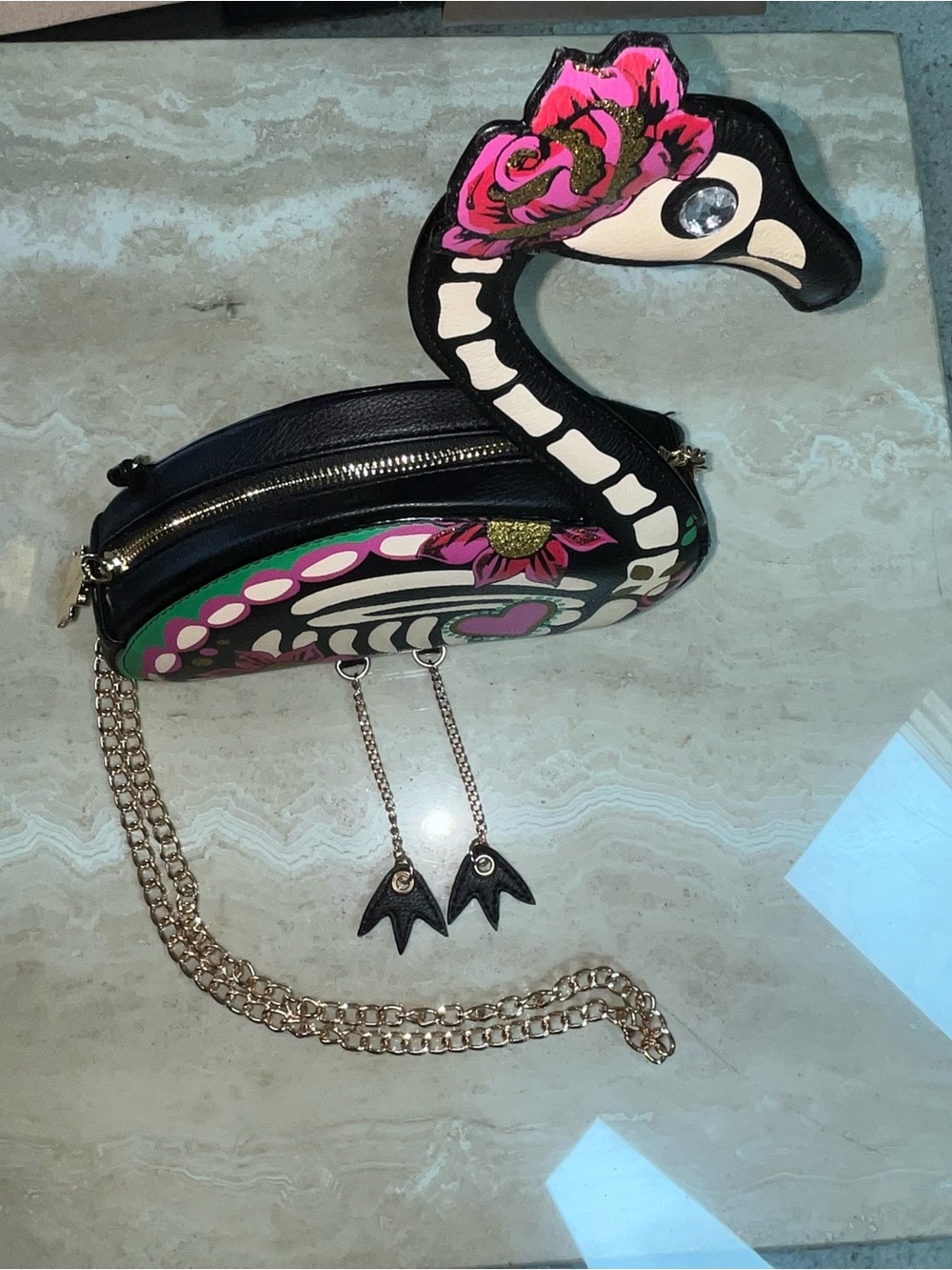 Betsey Johnson BETSEYVILLE Flamingo Sugerskull Crossbody glow in the dark! - Picture 5 of 10